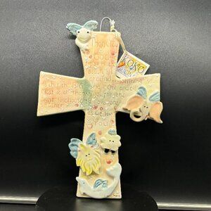 Vintage KOKO Originals Ceramic Thank You God Childrens Wall Cross Nursery Athena